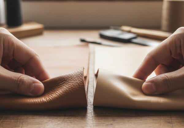 本革と合皮を折り曲げた写真