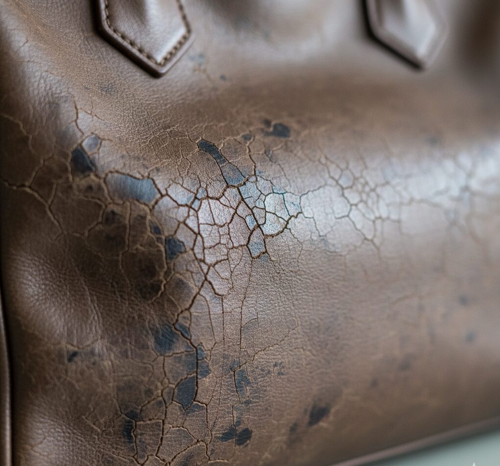 ひび割れた革鞄の写真