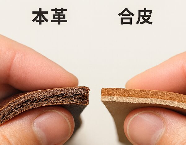 本皮ろ合皮の断面