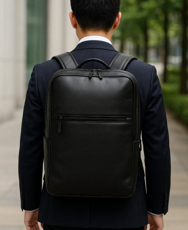 ビジネスリュックを背負っているサラリーマンのイメージ写真