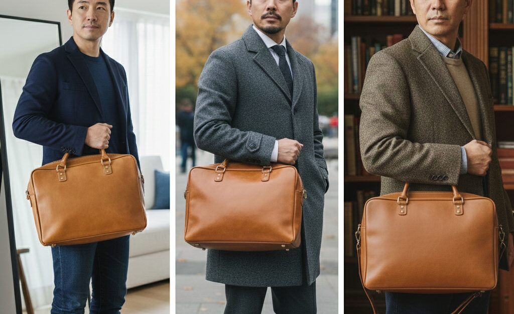 年代が変わってバッグを持っている写真