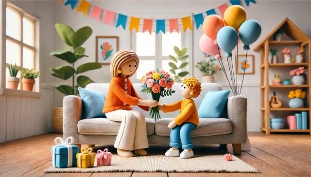 プレゼントを渡す男の子の画像