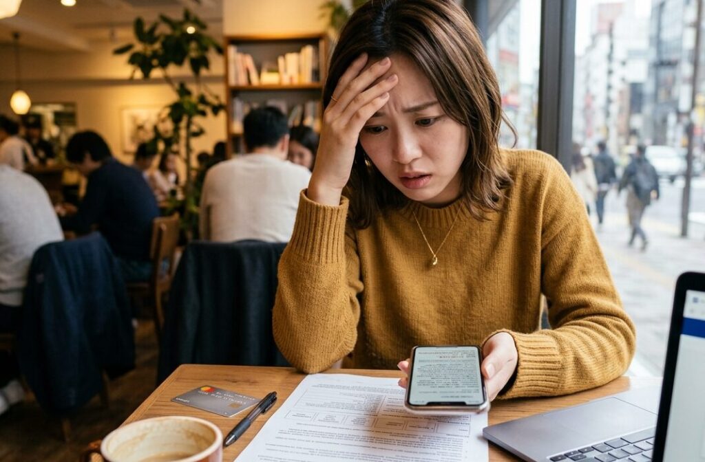 キャンセルできず困っている女性の写真