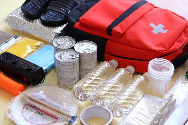 防災グッズの中身を並べた写真