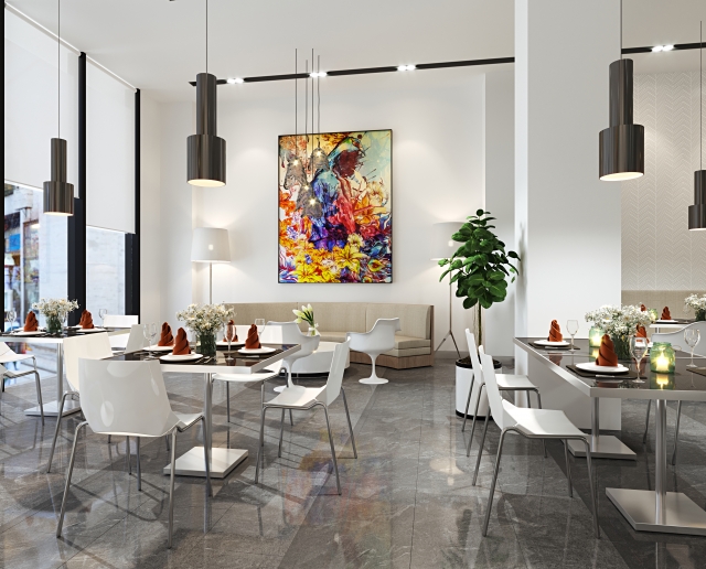 大きな絵画が飾ってあるお店の写真