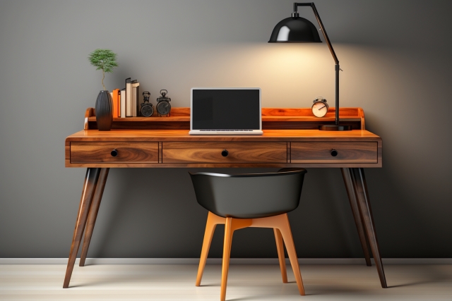 木製の作業用デスクの写真