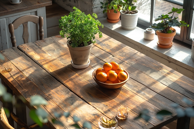 生活感のある木のテーブルの写真