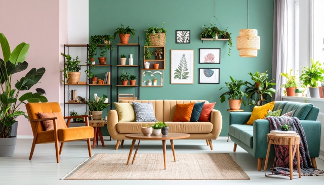 たくさん絵画が飾られたおしゃれな部屋の写真