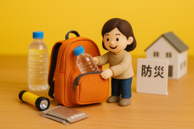 防災グッズを揃えるイラストの写真