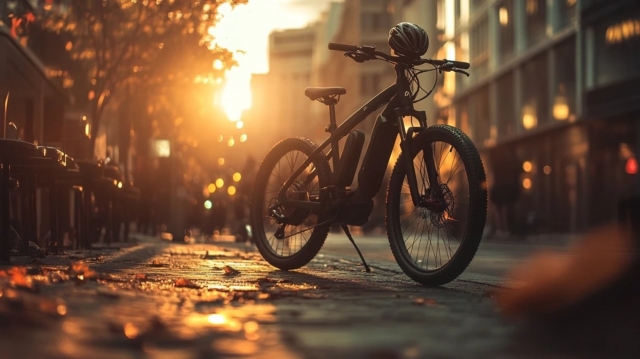 日に照らされた自転車の写真